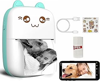 Mini Bluetooth Thermal Printer Kids and Adults - Portable Inkless Pocket Label Printer - Wireless Receipt & Photo Printer with Roll Paper and Stickers for Study Notes & Banner (Starter Pack)