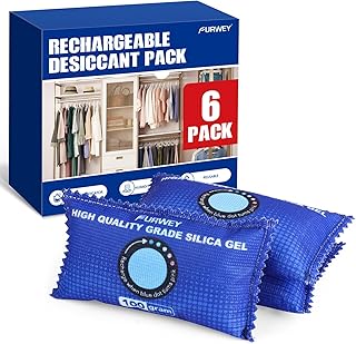 100g [ 6 Packs] Rechargeable Desiccant Packs for Storage, Color Indicating Silica Gel Desiccant Packets, Moisture absorbers for storage, Dehumidifier bag for Closets