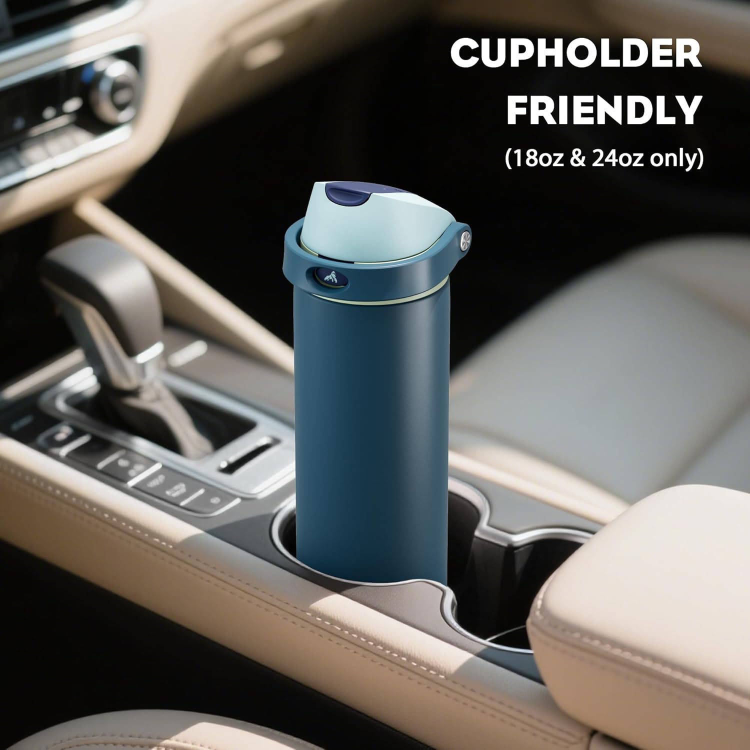 POWCAN 32 oz Insulated Water Bottle: 2-in-1 Lid with Push-Button Spout & Quick-Flip Straw, Leakproof, Cold 24Hrs, Car Cupholder, Stainless Steel Cup for Sports, School, Travel, Camping (Denim Blue)