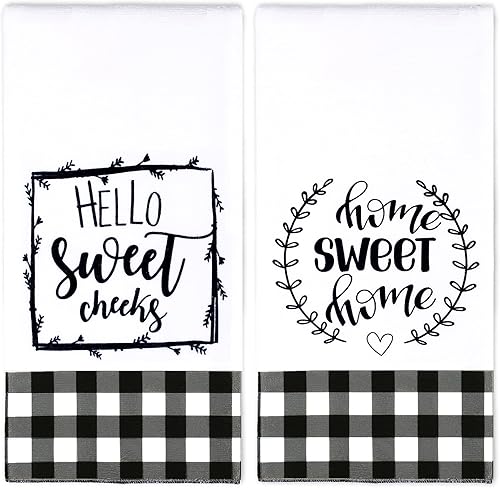 Miniatura 1 de 2 toallas de mano a cuadros de búfalo blanco y negro para baño, decoración de baño para baño, cocina, casa de campo (estilo elegante)