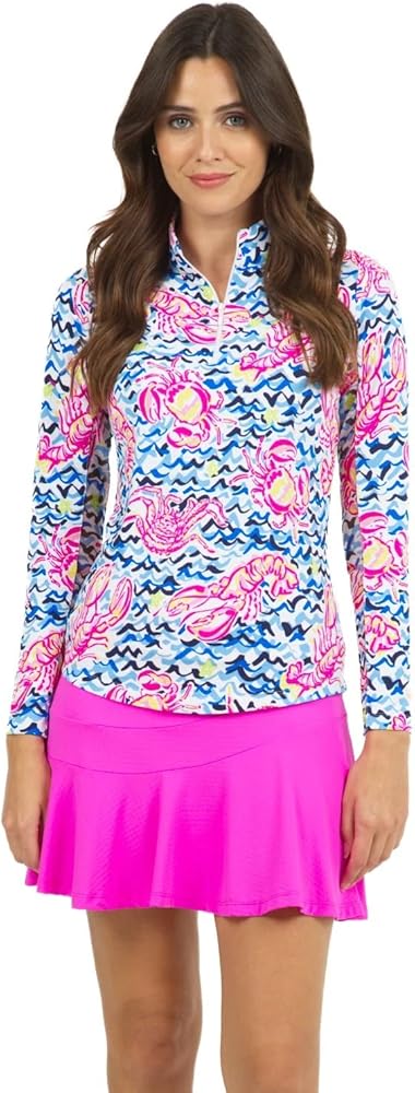 IBKUL Athleisure Wear Sun Protective UPF 50 Icefil Cooling-Landon Stripe II Print Long Sleeve Mock Neck Top-10164 Ink/White/Landon Stripe II/XS