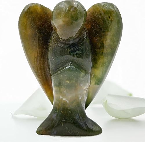 Earth Therapy Ángel de la guarda de bolsillo con tarjeta de oración de serenidad, figura de piedra curativa de cristal natural de ágata india,
