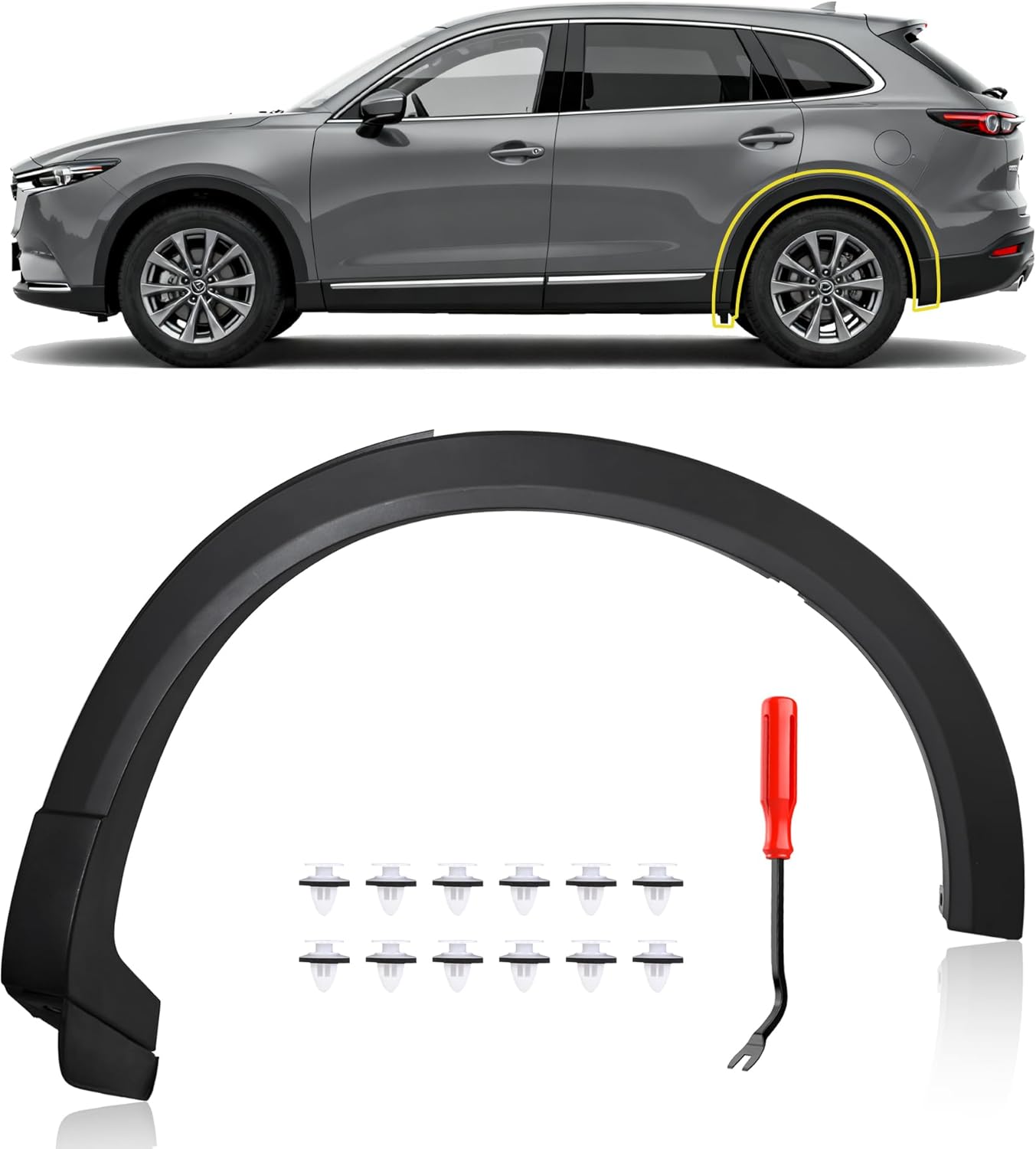 Driver Side Rear Fender Trim for Mazda CX-9 2016 2017 2018 2019 2020 2021 2022 2023, Rear left Side Wheel Arch Fender Flare Molding Trim For TK48-51-W60H;TK4851W60H;TK48-51-W60F;TK4851W60F