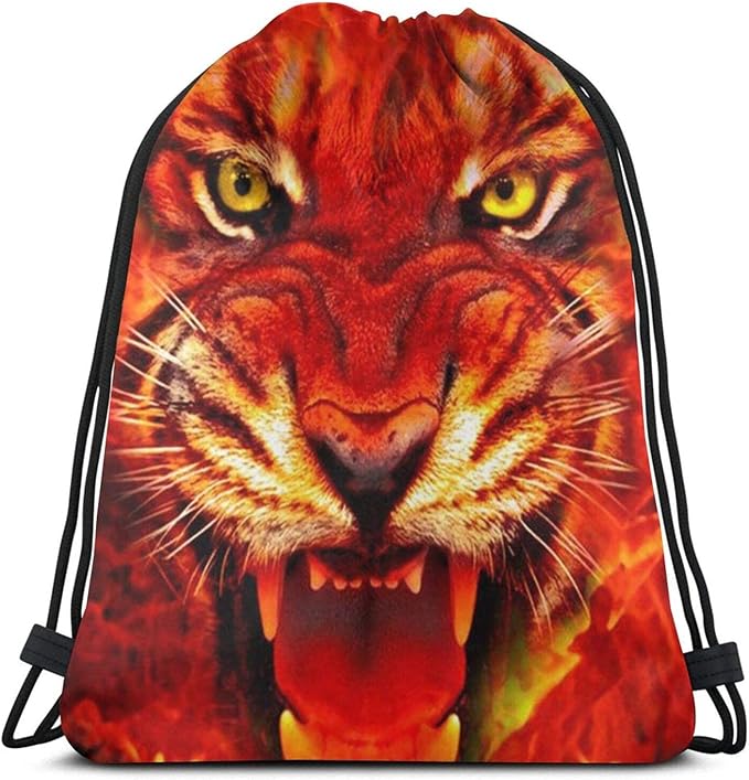 Burning Tiger 5 - Mochila con cordón de tigre ardiente, bolsa de