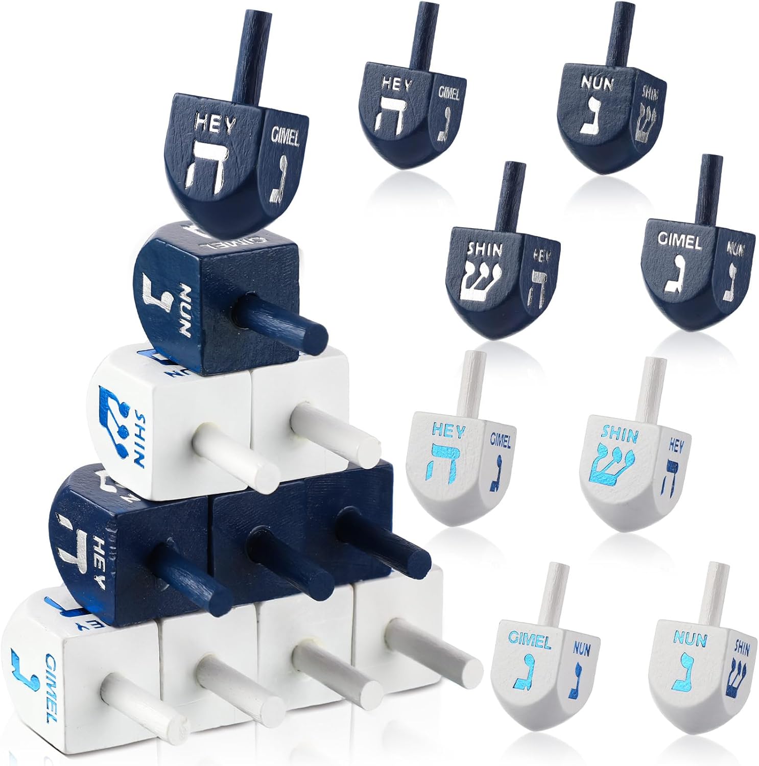 Jenaai 100 Pieces Purim Wooden Dreidel White Blue Natural Wood Dreidels for Passover Party Decorations Projects Crafts Family Fun (2.8 Inch)