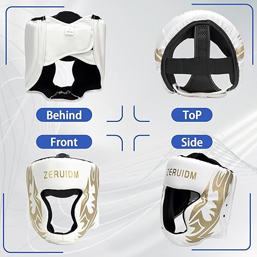 Miniatura 6 de Juego de casco y guantes de boxeo 3 en 1 para adultos jóvenes, un par, equipo de entrenamiento de combate de entrenamiento para MMA Kickboxing Muay