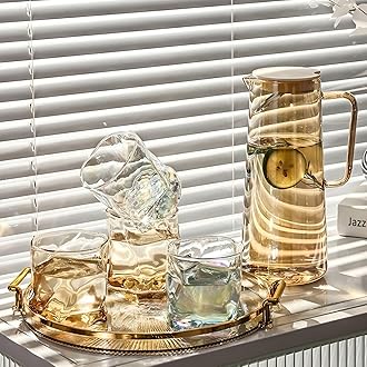 bellemax Italian Premium Water and Juice Glasses Set of 6 and Jug Set Combo,(6 Pieces Glasses 300ML and 1 Water Juice Jug 1.6 Liter), Transparent, Glass and Jug Set (Ovel)