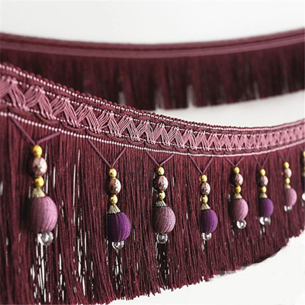 2yard Briaded Beads Hanging Ball Tassel Fringe Trimming Applique Fabric Trimming Ribbon Band Curtain Table Wedding Decorated T2582a (purple)