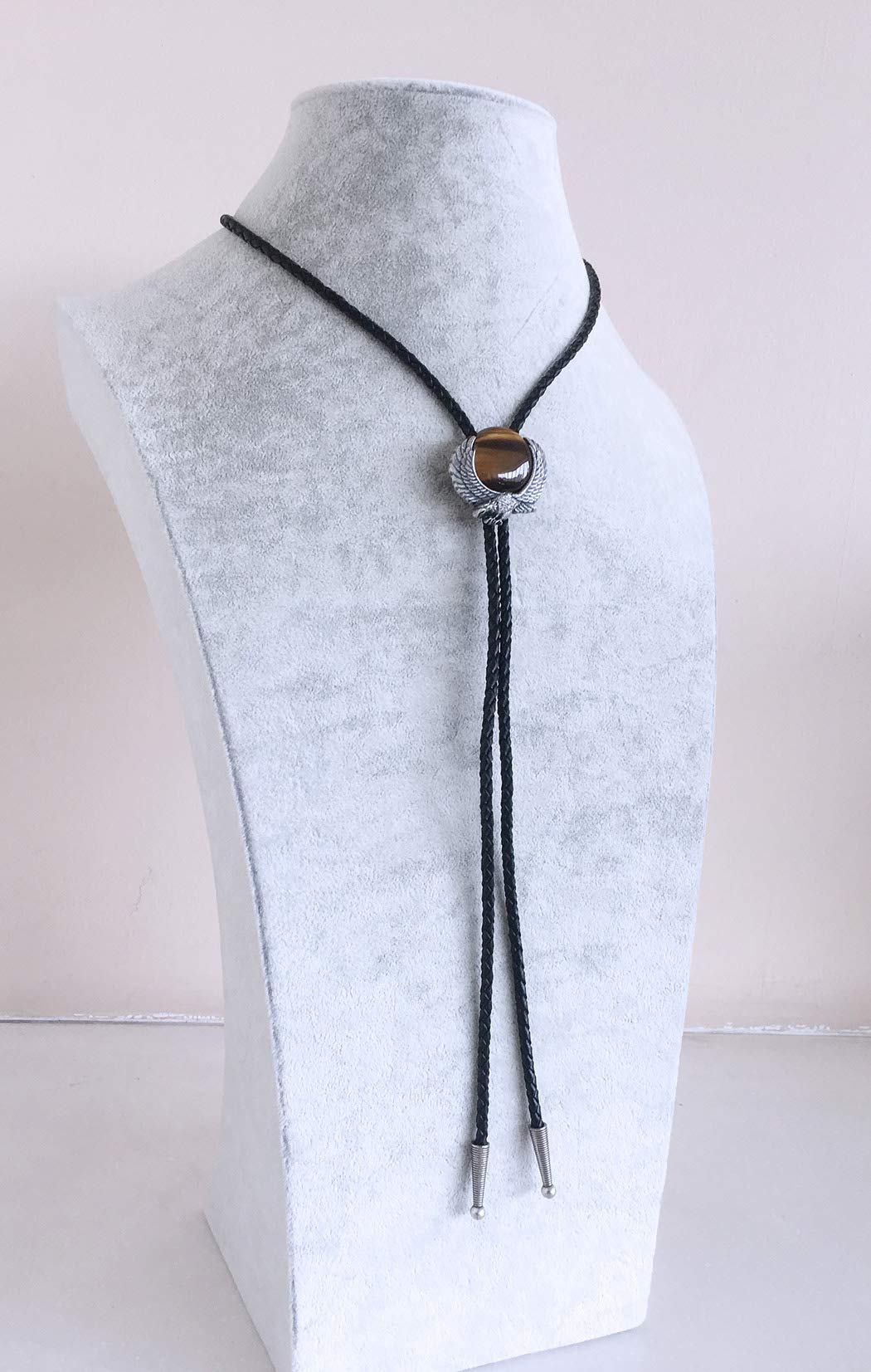 Vintage Fly Eagle W Nature Tiger Eye Stone Bolo Tie Collar de cuero