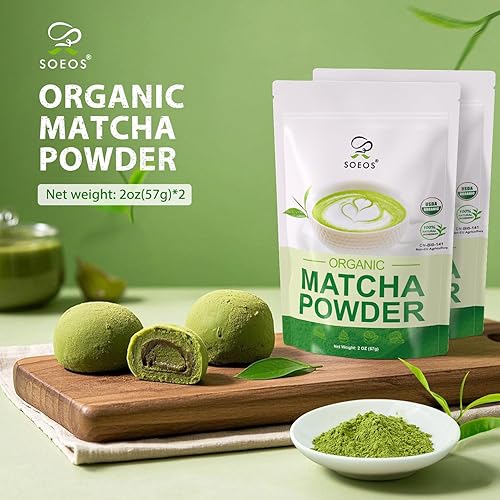 Miniatura 3 de Soeos Polvo de matcha orgánico, polvo de té verde matcha, 2 onzas (paquete de 2), total de 4 onzas, matcha japonés rico en antioxidantes para