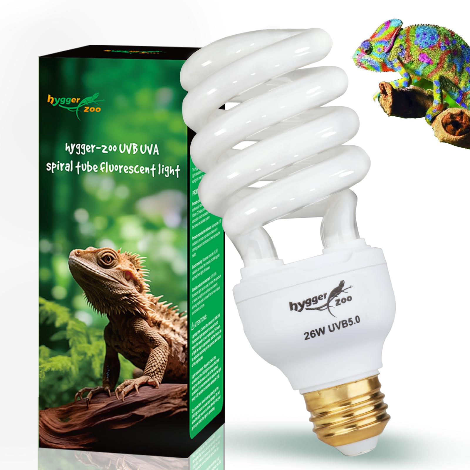 UVB Bulb for Reptiles, 5.0 26W UVB Light for Reptiles, Hygger zoo UVA UVB Reptile Light Bulb Reptile UVB Bulb UVB Light for Hermit Crab Snake Chameleon Reptile Lamp Terrarium Lamp for Tropical Reptile