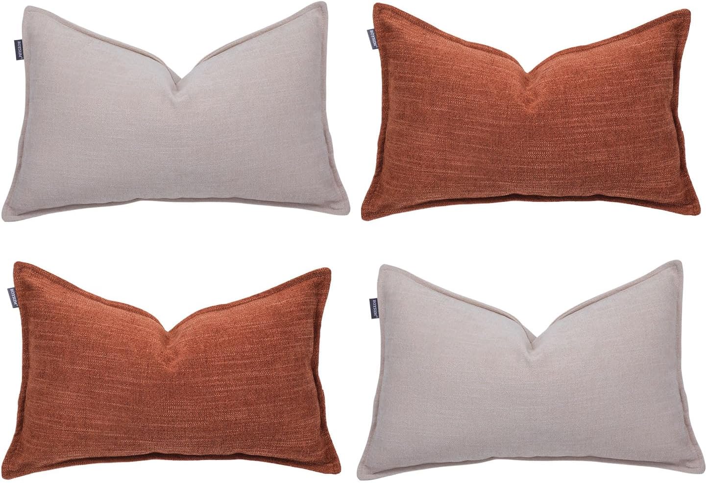 BOYSUM 12x20 Inches Throw Pillow Covers Set of 4 Soft Textured Chenille Decorative Cushion Cases for Couch Sofa Bed Modern Farmhouse Neutral Accent Covers with Hidden Zipper Beige Orange
