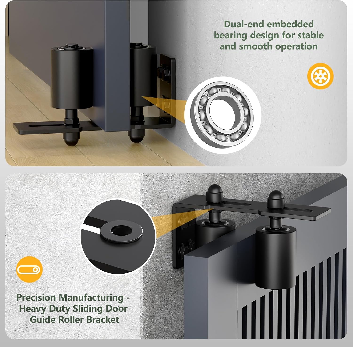 Adjustable Sliding Gate Roller Hardware Kit - Heavy Duty Steel Wall-Mount Bracket & Nylon Roller Guide for Rolling/Sliding Doors, Garage, Wood Gates (Black-1pc, 3in)