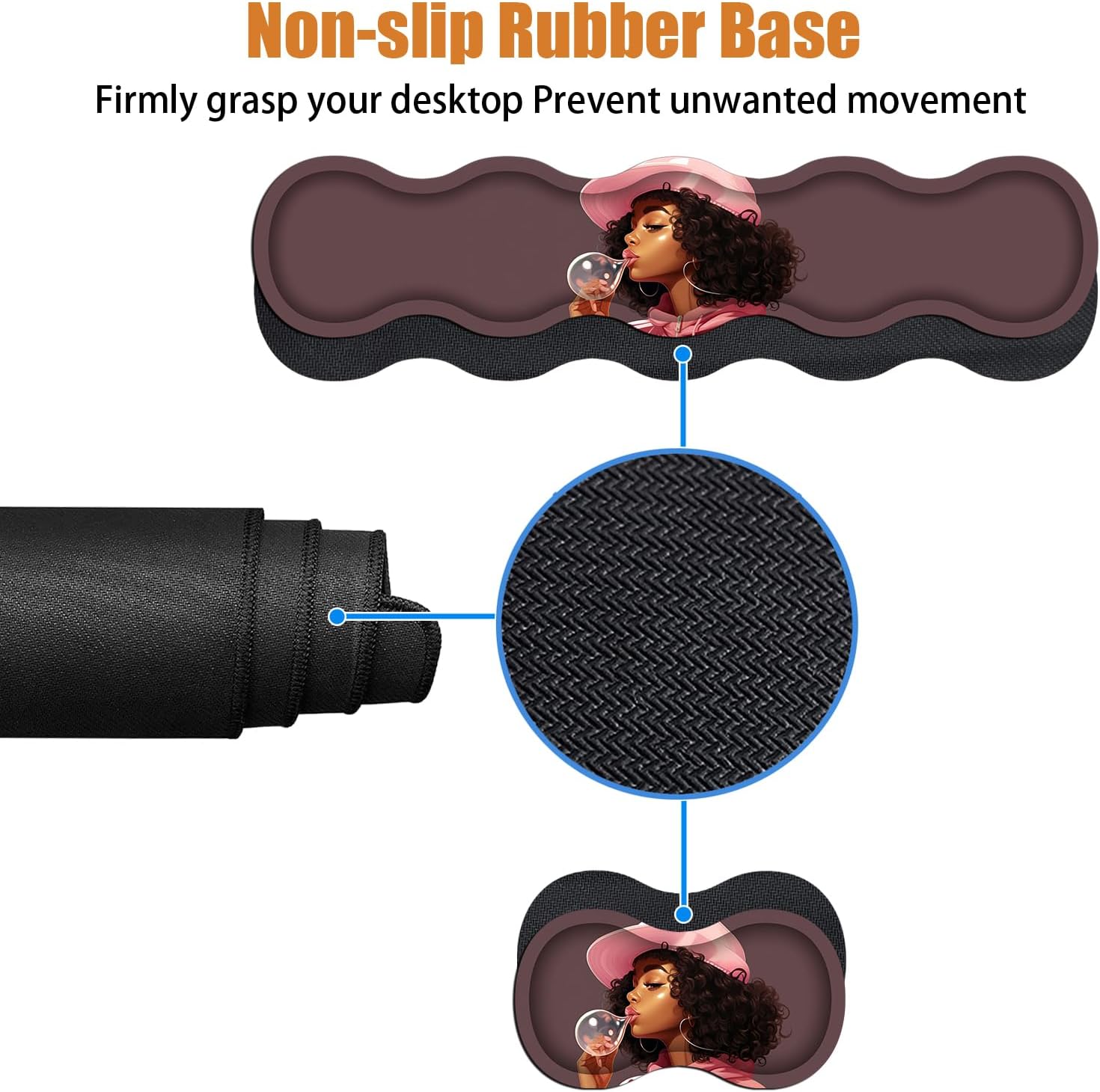 4 in 1 Ergonomic Keyboard Wrist Rest & Mouse Pad Wrist Rest Set, Large XXL Gaming Desk Mat 31.5"x 11.8" with Non-Slip Base, Memory Foam for Home Office Study Gaming, African American Black Girl