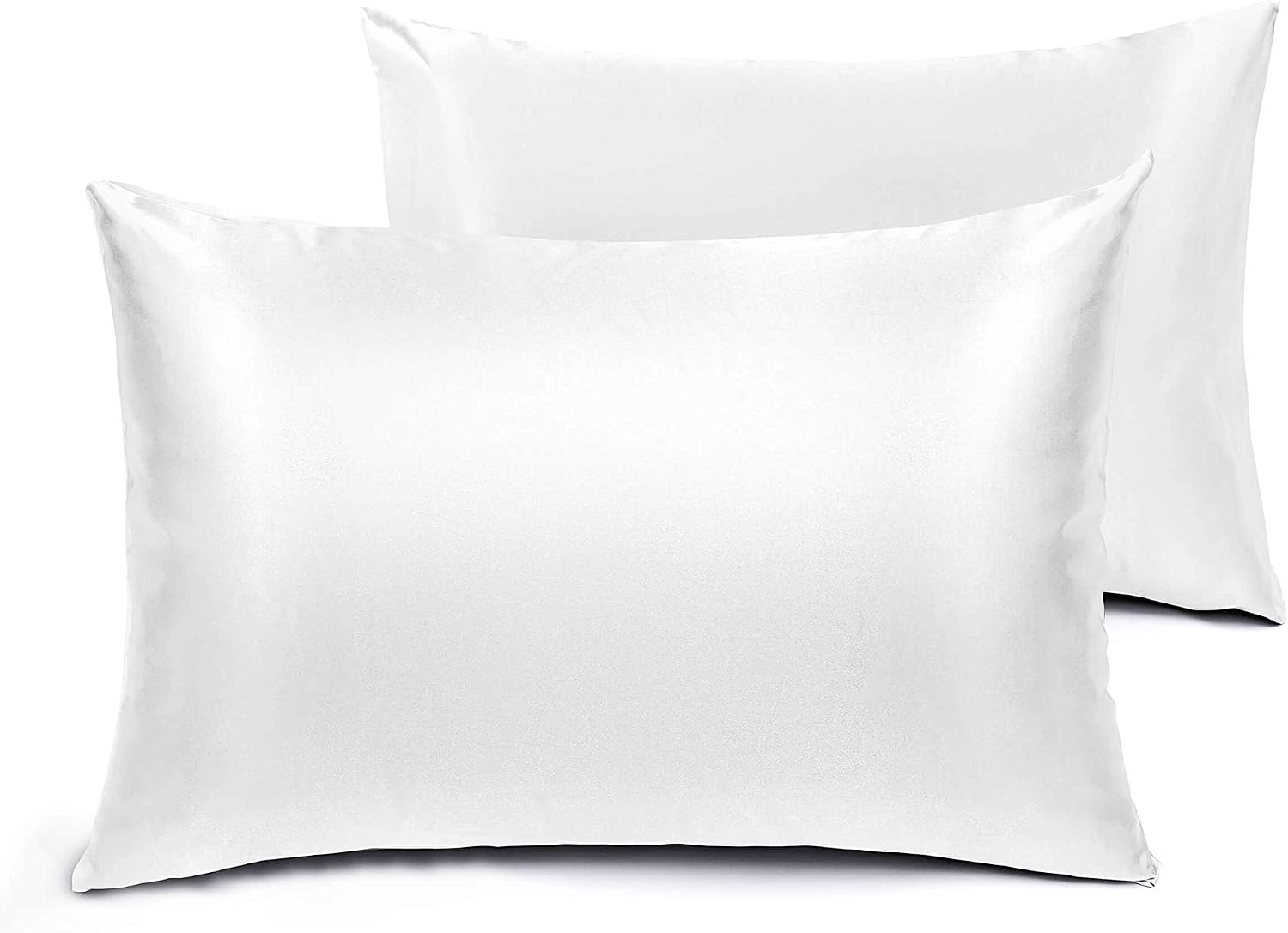 downluxe Soft Satin Pillowcase (2 Pack) - Breathable Pillow Covers for Hair and Skin with Envelope Closure, Queen(20"x30"), White
