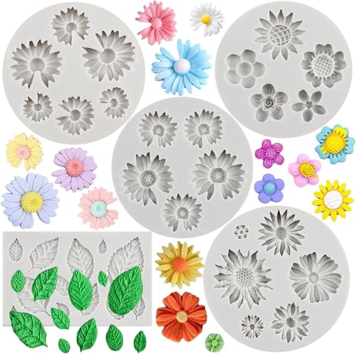 Moldes de silicona de flores de crisantemo de margarita, moldes de fondant de hojas de helecho, molde de silicona para florero, molde de silicona