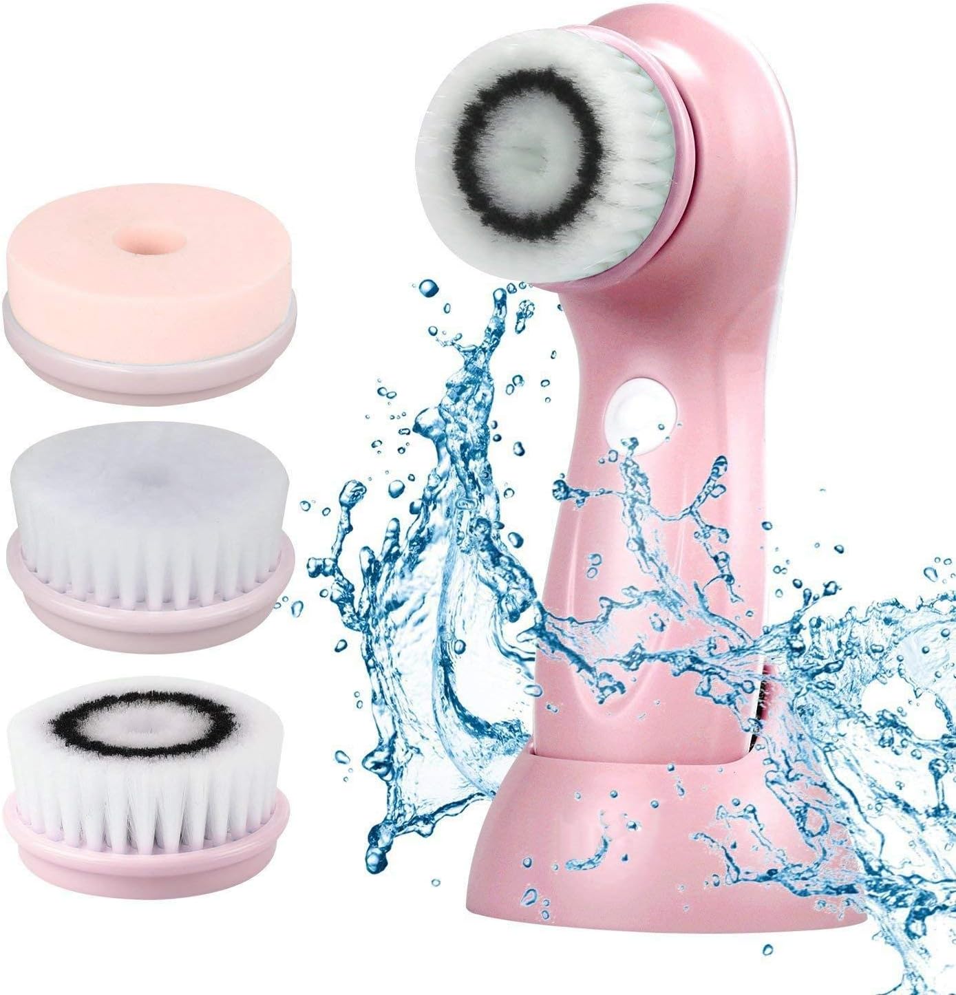 Facial Cleanser Brush, 3 in 1 Electric Rotating Facial Cleansing Brush USB Rechargeable Sonic Face Cleaners Scrubber SPA Skin Care Tool Beauty Instrument (Pink)