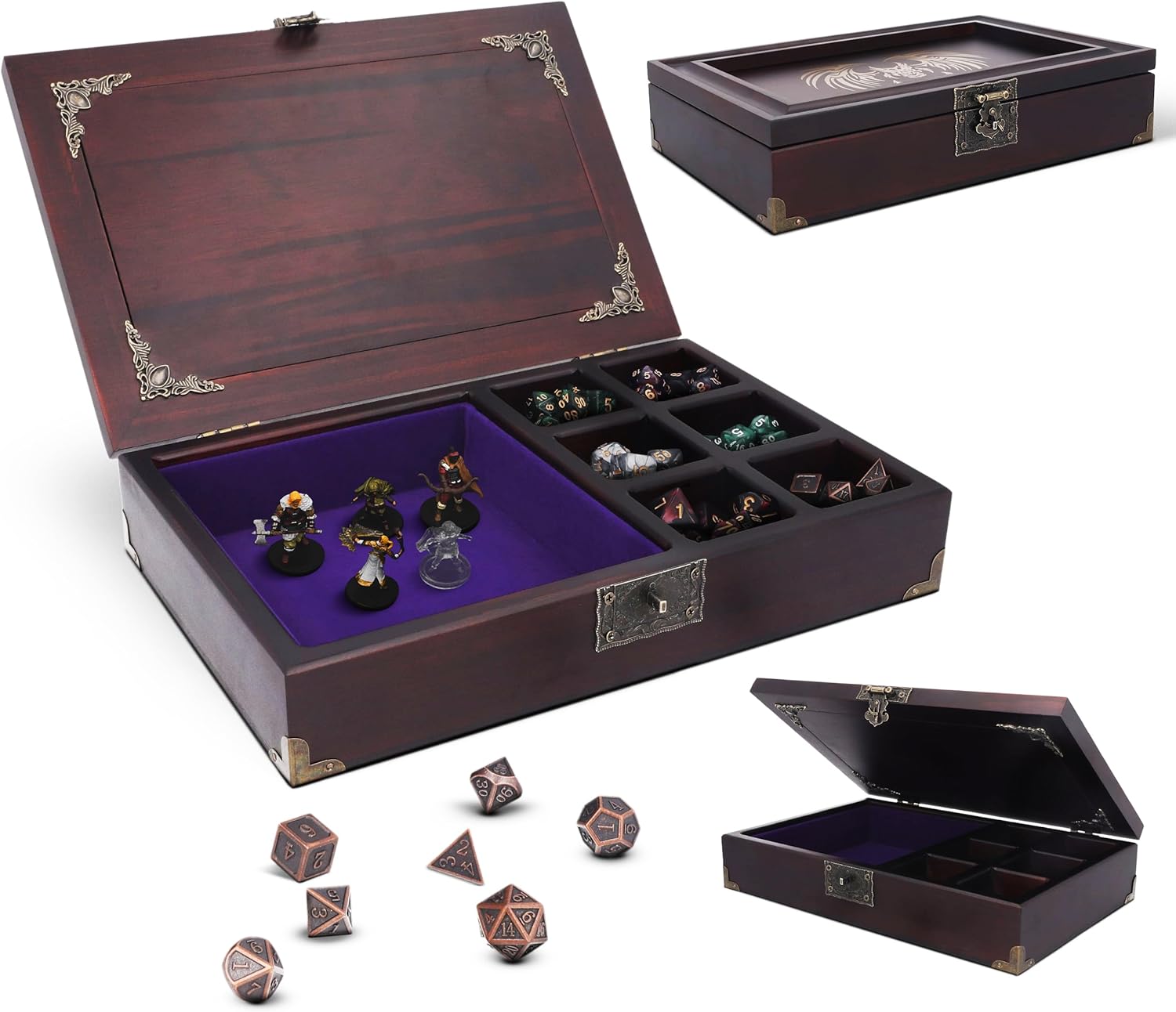 Dice tray 2 in 1 - dnd dice tray with metal dice set - dice box & storage organizer | DND dice holder for RPG Table Games - dice storage for Dungeons & Dragons Players