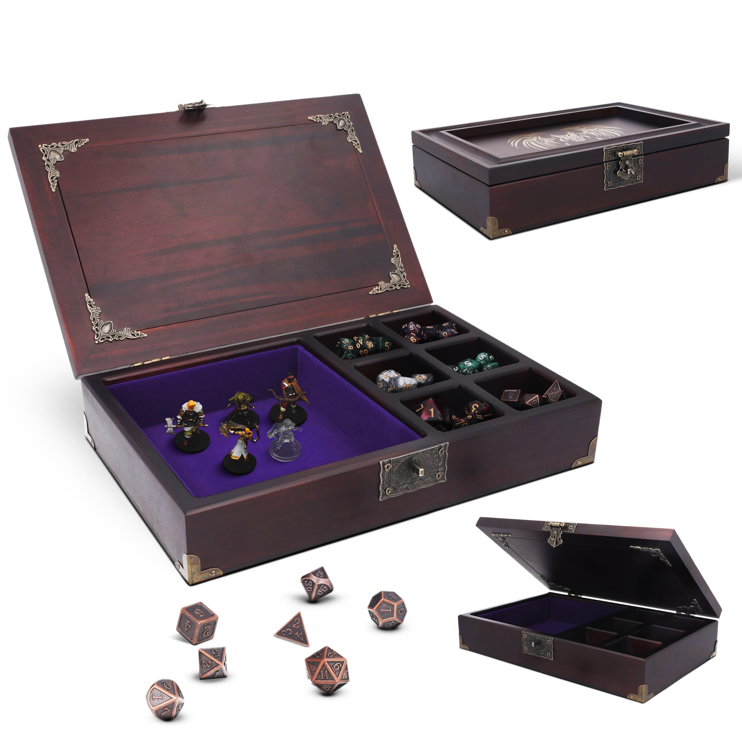 HORNATE Dice Tray 2 in 1 with Wooden Box, DND dice sets metal, Dice Rolling Tray & Storage Organizer for RPG Table Games & Dungeons & Dragons Players