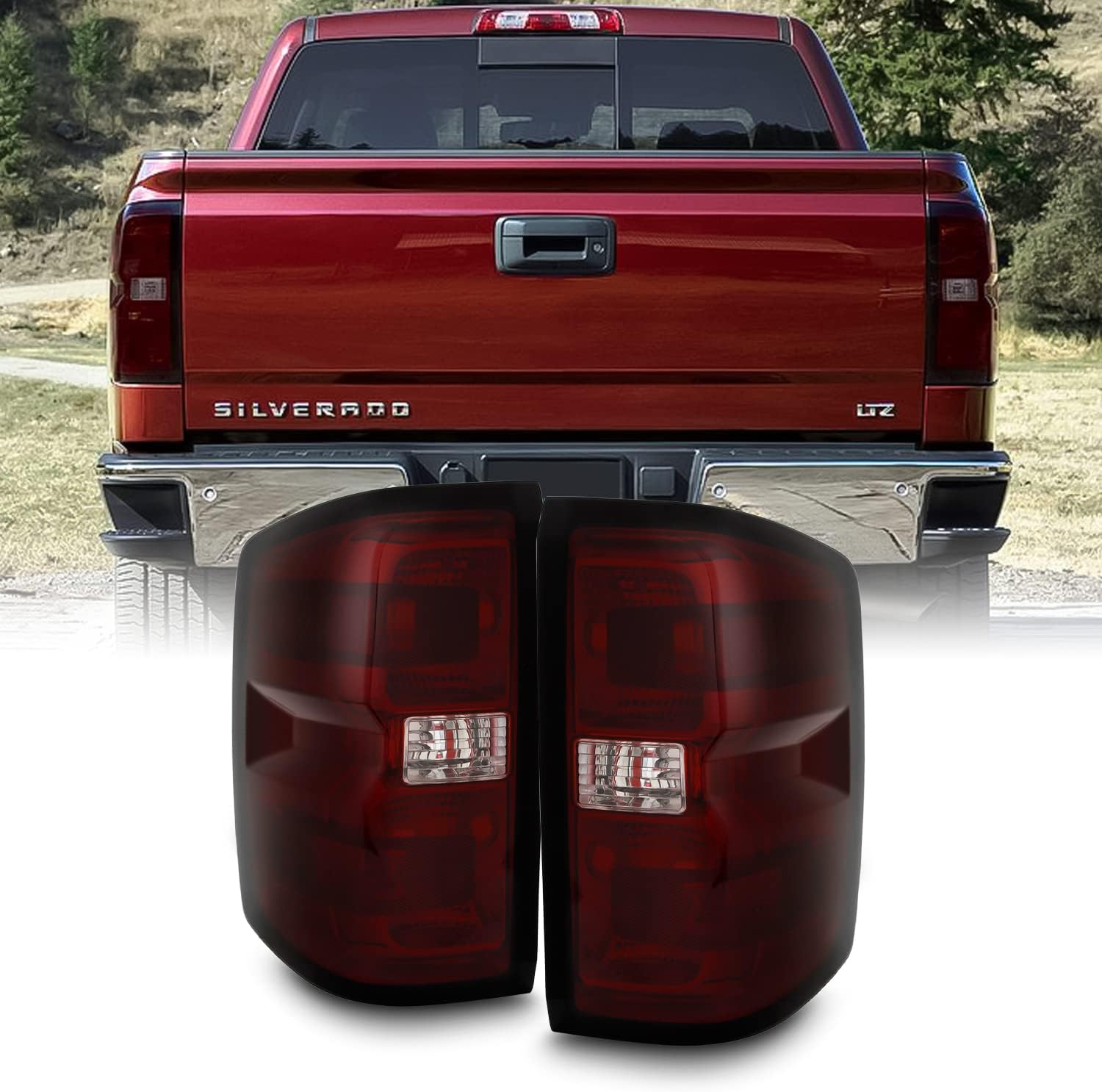 AKKON - Fits 2014-2018 Chevy Silverado 1500 / 2500HD GMC Sierra 3500HD Dually Red Smoked Tail Lamp Brake Lights Pair