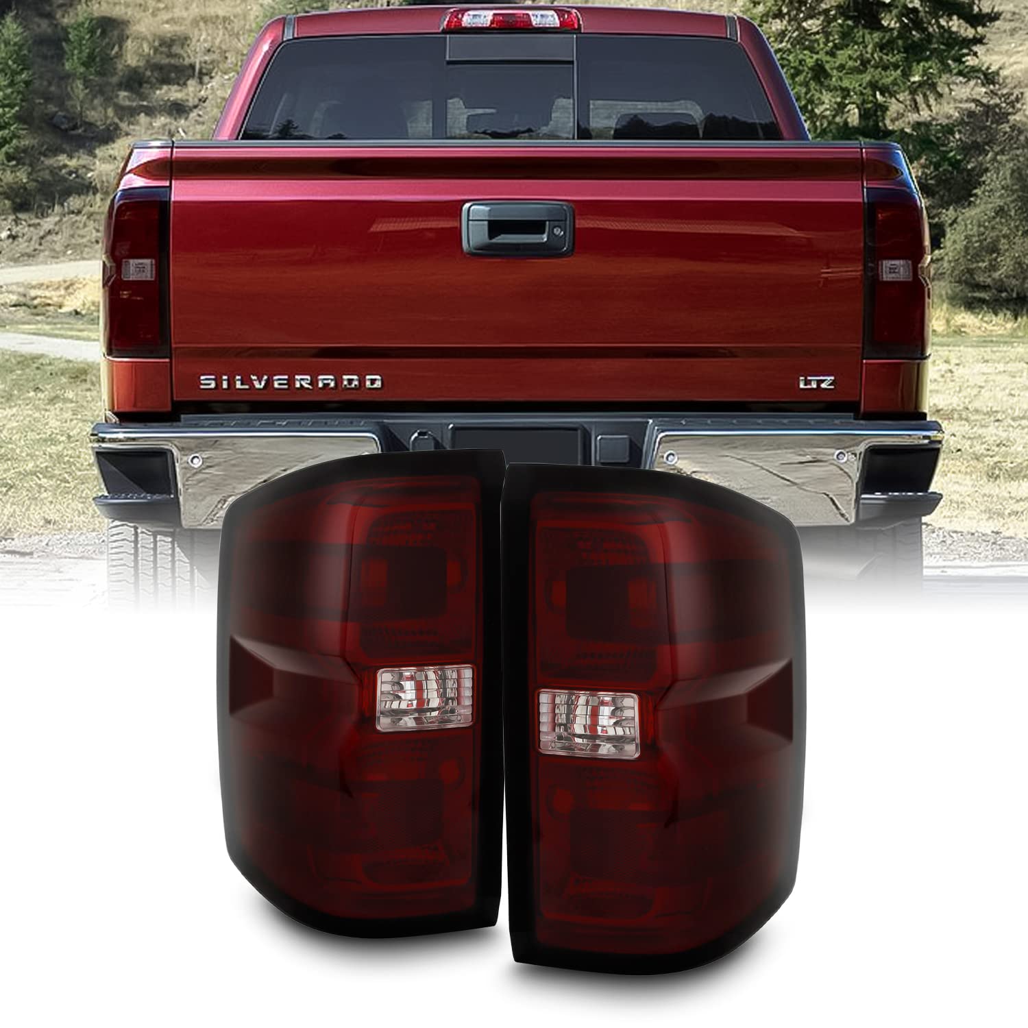 AKKON Red Smoke Tail Light Assembly for 2014-2018 Chevy Silverado
