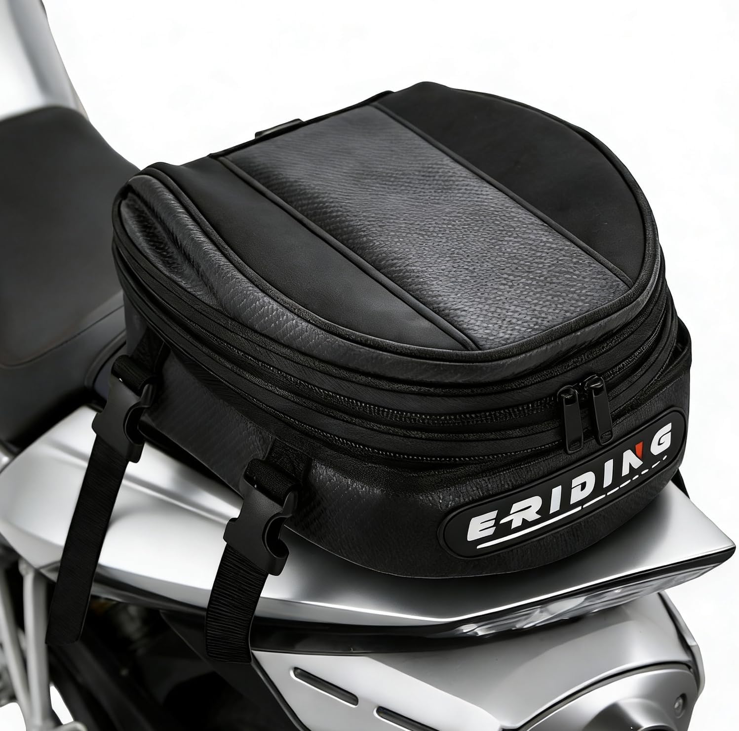 E-riding Motorcycle Tail Bag, Motorbike Saddlebags, Waterproof Rear Seat Bike Backpack, Multifunctional Luggage Suitcase, PU Leather Sport Bags, 15 L (Black)