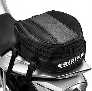 E-riding Motorcycle Tail Bag, Motorbike Saddlebags, Waterproof Rear Seat Bike Backpack, Multifunctional Luggage Suitcase, PU Leather Sport Bags, 15 L (Black)