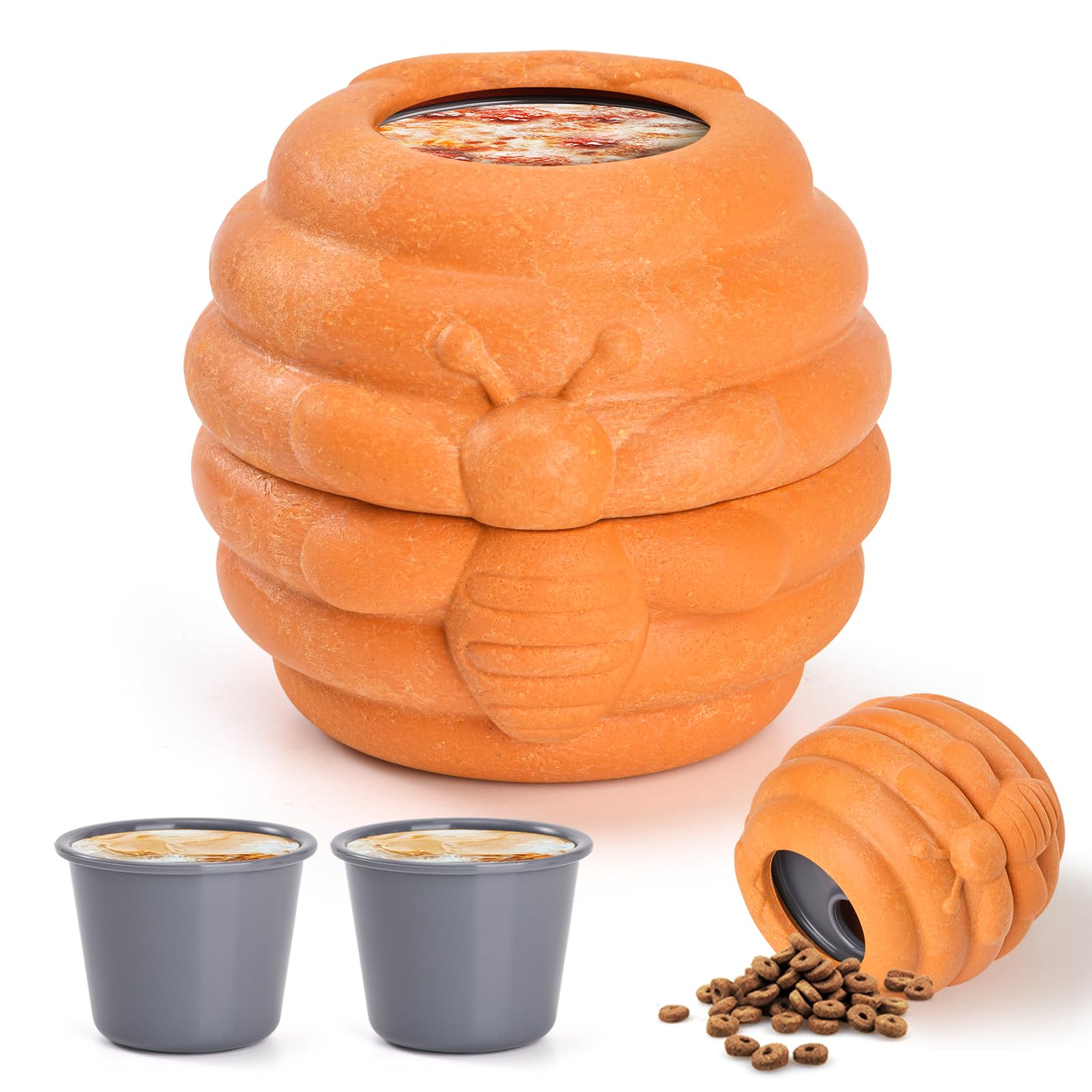 AUSCAT Dog Frozen Treat Toy, Safe and Durable Dog Enrichment Toys to Keep Them Busy, Indestructible Dog Treat Dispenser in Honey Jar Shape, Orange