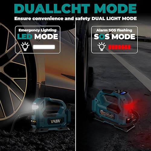 Miniatura 6 de Inflador de neumáticos inalámbrico Compresor de aire para batería Makita de 18 V, bomba de aire portátil de mano de luz LED de 160 PSI con medidor