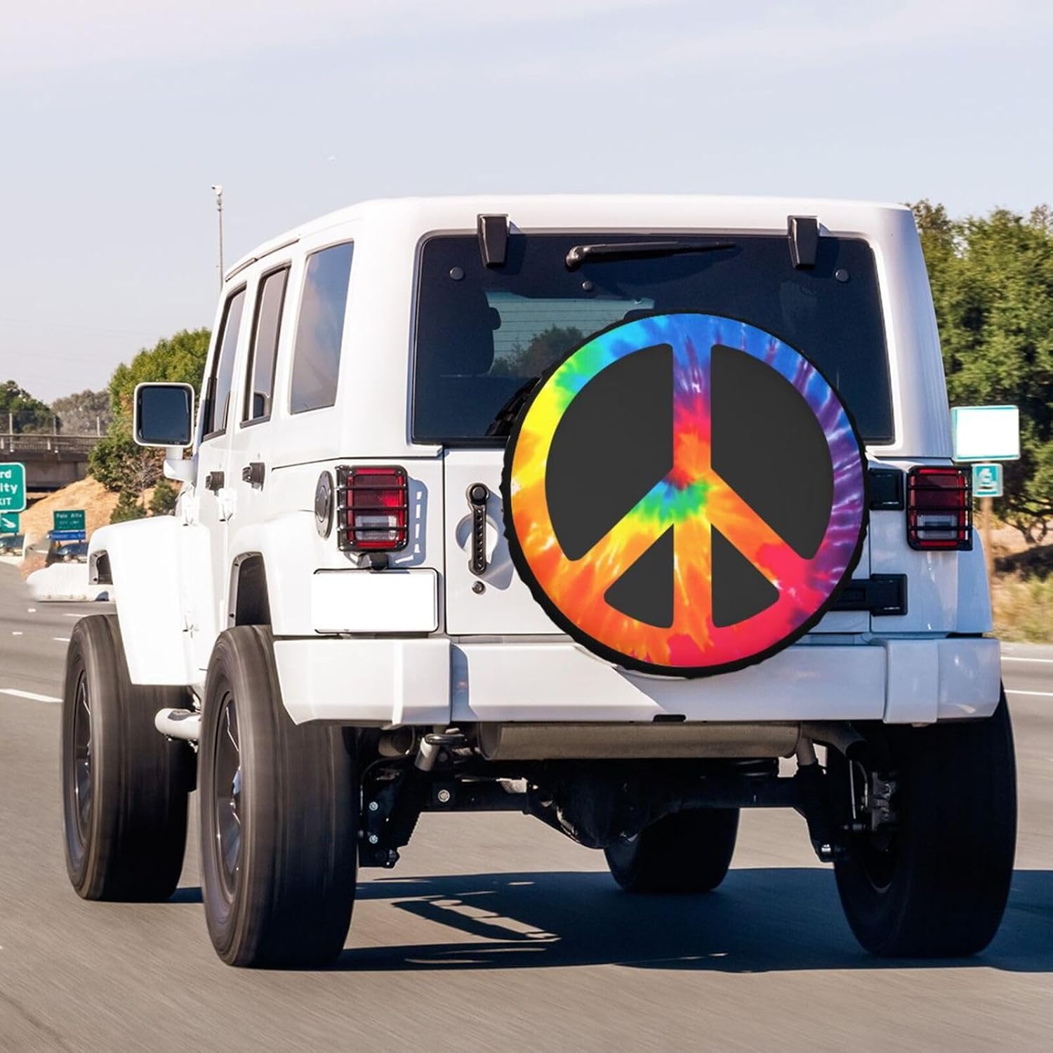Chic Tie Dye Peace Sign Spare Tire Cover Dust-Proof Wheel Tire Cover Fit Trailer, RV, SUV and Many Vehicle 15 Inch