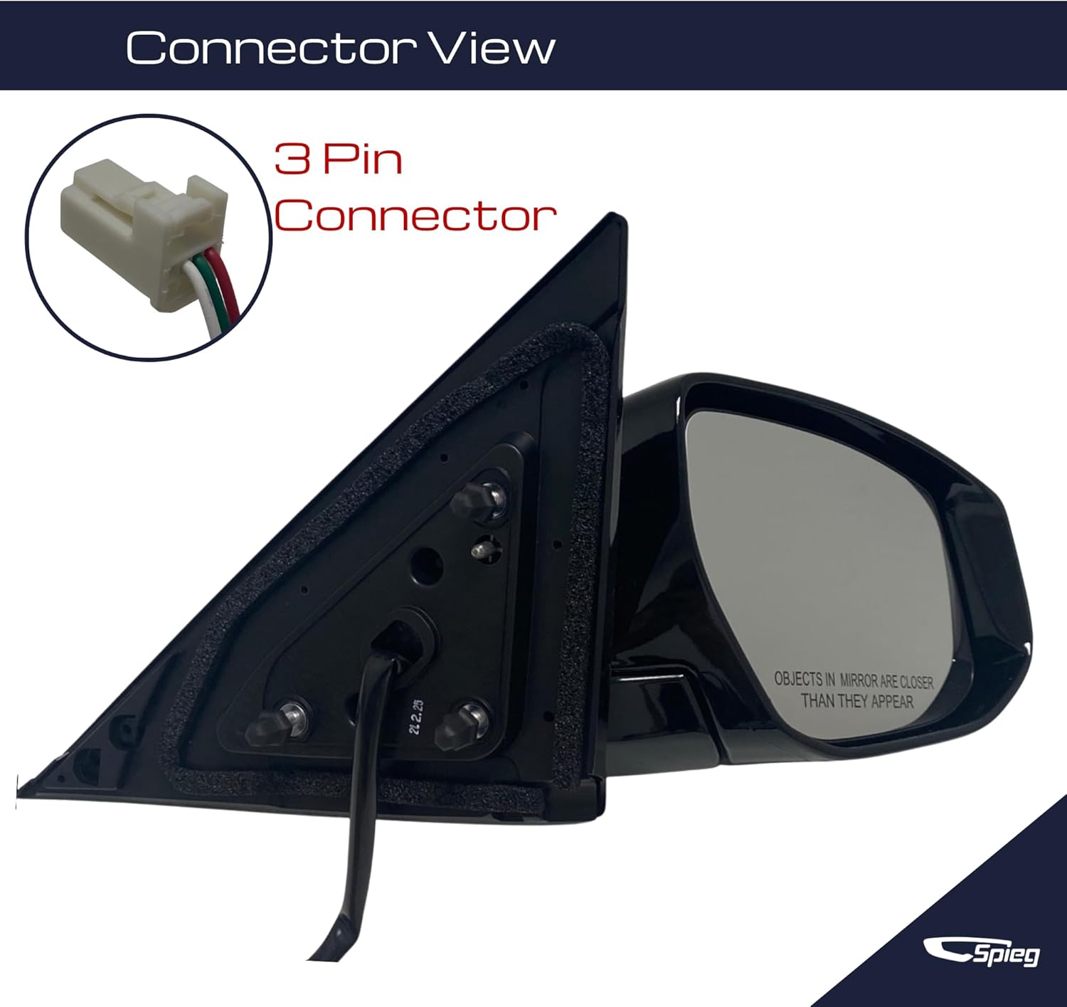 Spieg Passenger Side Mirror for 2016-2020 Nissan Maxima S SV | Right Side View Mirror Assembly with Power Adjustment Non-Heated Glass Manual Folding | Textured Cover 3 Pins NI1321260