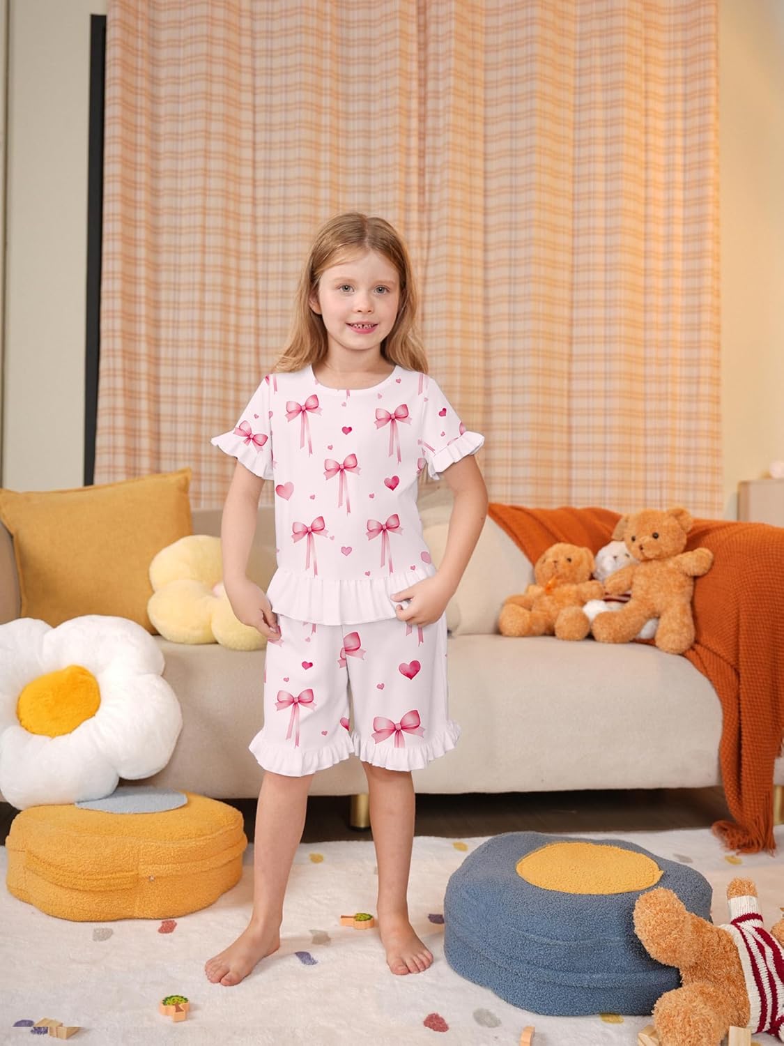 LQSZ Girls Pajamas Set Summer Kids Princess PJS Shorts Sleeve Lounge Set Sleepwear for 3-10 Years - Image 2