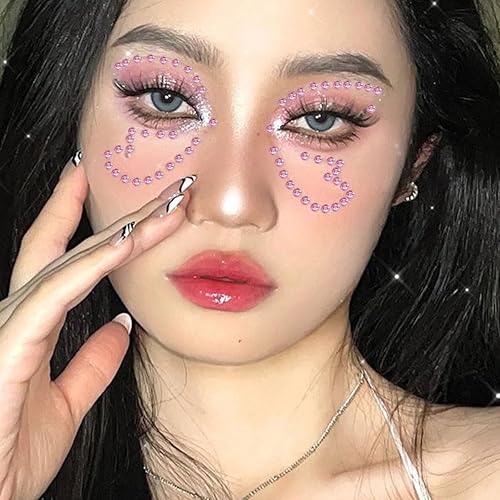 Miniatura 4 de 1792 calcomanías de perlas para la cara, gemas rosadas, diamantes de imitación autoadhesivos para cabello, ojos, uñas, maquillaje, cuerpo,