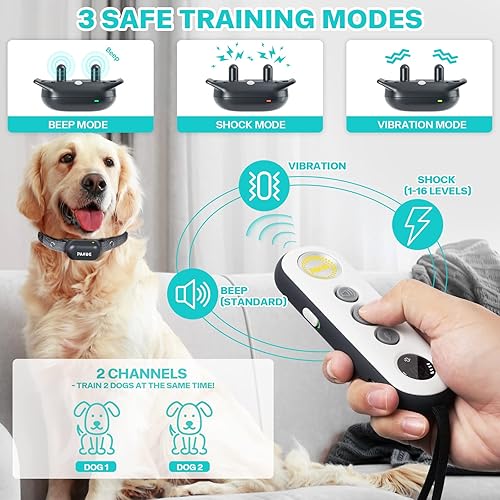 Miniatura 2 de PAHOG Collar de entrenamiento para perros con control remoto, collar de choque eléctrico para perros grandes, medianos y pequeños (8-120 libras),