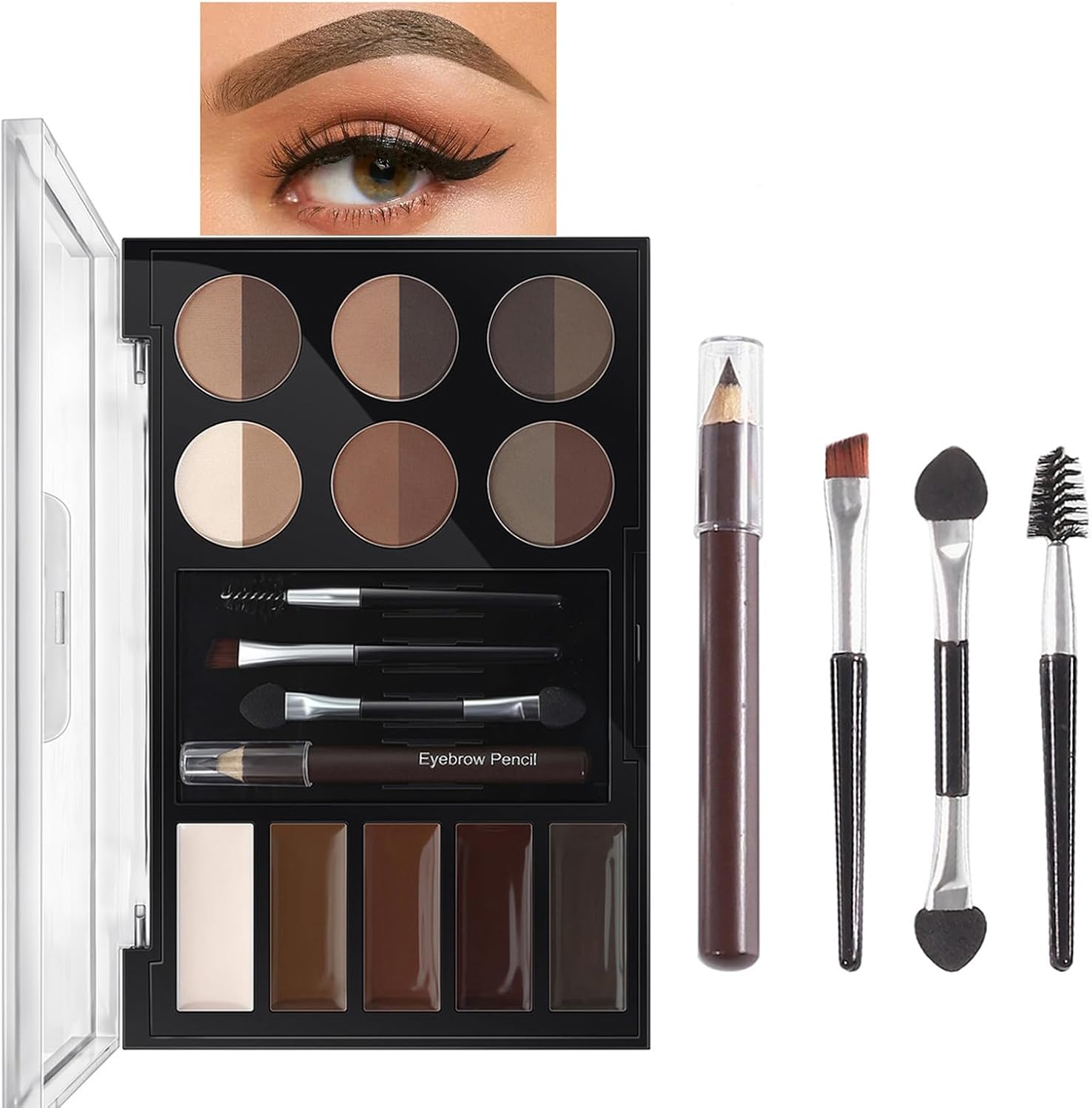 All-in-One Eyebrow Kit - Brown Eyebrow Powder Sculpting Kit, Shape, Define & Groom Eyebrow Makeup Palette Set, Include eyebrow Pomade, Brow Powder, Brow Pencil, Brow Brush