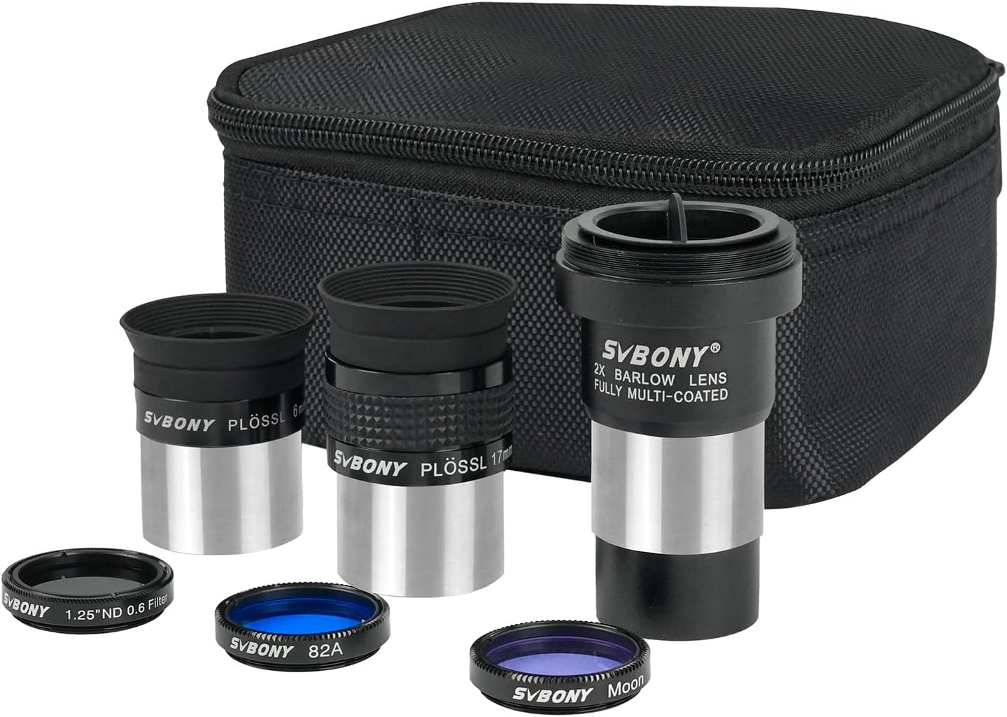 SVBONY SV233 7-Piece Eyepiece & Filter Accessory Kit, Includes Two 1.25” Eyepieces, 2X Barlow Lens, Three Filters and Hard Case Black, Telescope Accessory Kit for Beginner Astronomical Observations