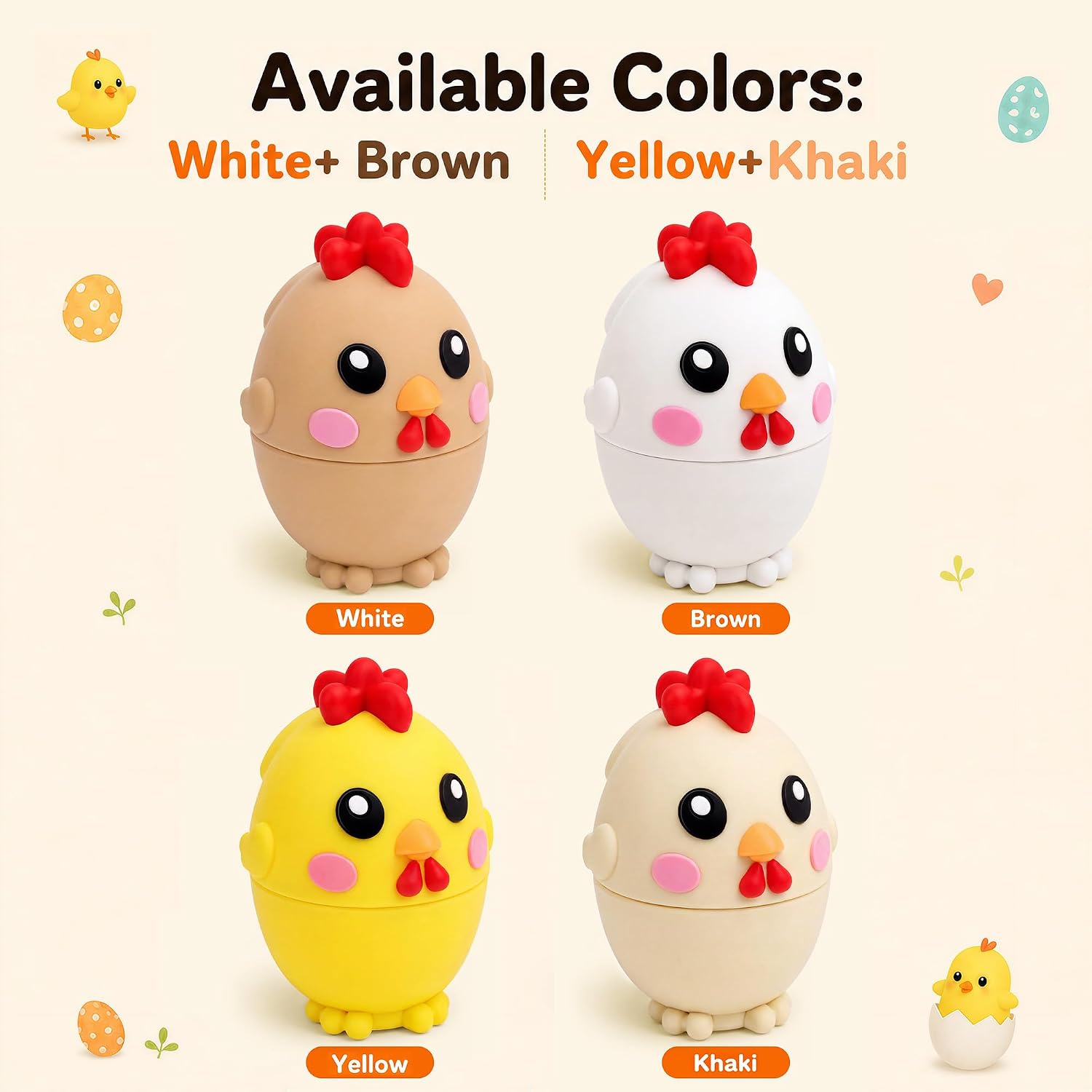 2 Pack Egg Cracker, Cute Chicken Silicone Egg Shell Opener for Raw Eggs, Egg Cracker Tool with Stainless Steel Cracking Insert, No Mess Kitchen Gadget for Breakfast Baking Cooking - Khaki Yellow image 4