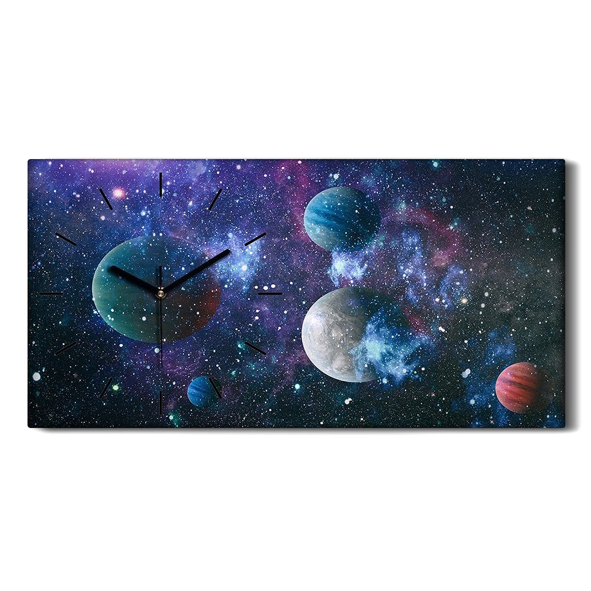 Horloge sur toile galaxy univers planet de 60x30cm décorative pour salon