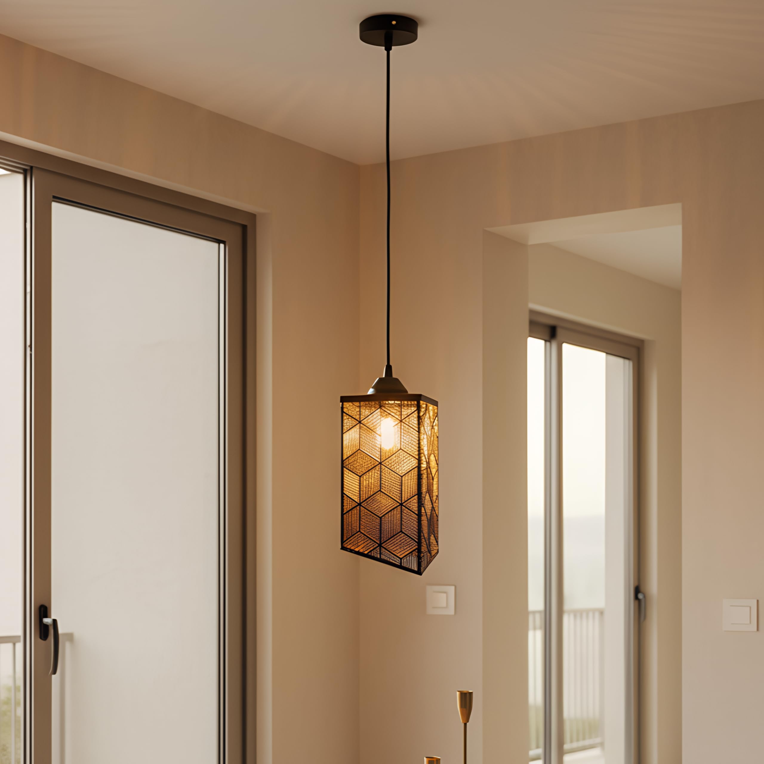 Modern Geometric Pendant Light, Black Metal Ceiling Lamp for Home Office 9x5 Inches, 30-Inch Adjustable Wire, Bulb Included-image-5
