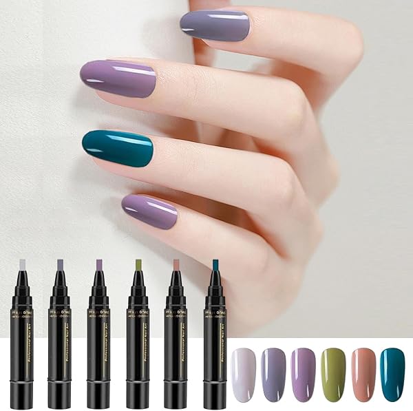 6 Stück Nagellackstift Set, 3 in 1 Nagellack Stift On-e Step UV Nagellacks UV Gel Nagelgel Nail Poli-sh LED Gel Nagellacks Pen Soak off Gels Ideal für zu Hause und Professionelle Maniküre - 2