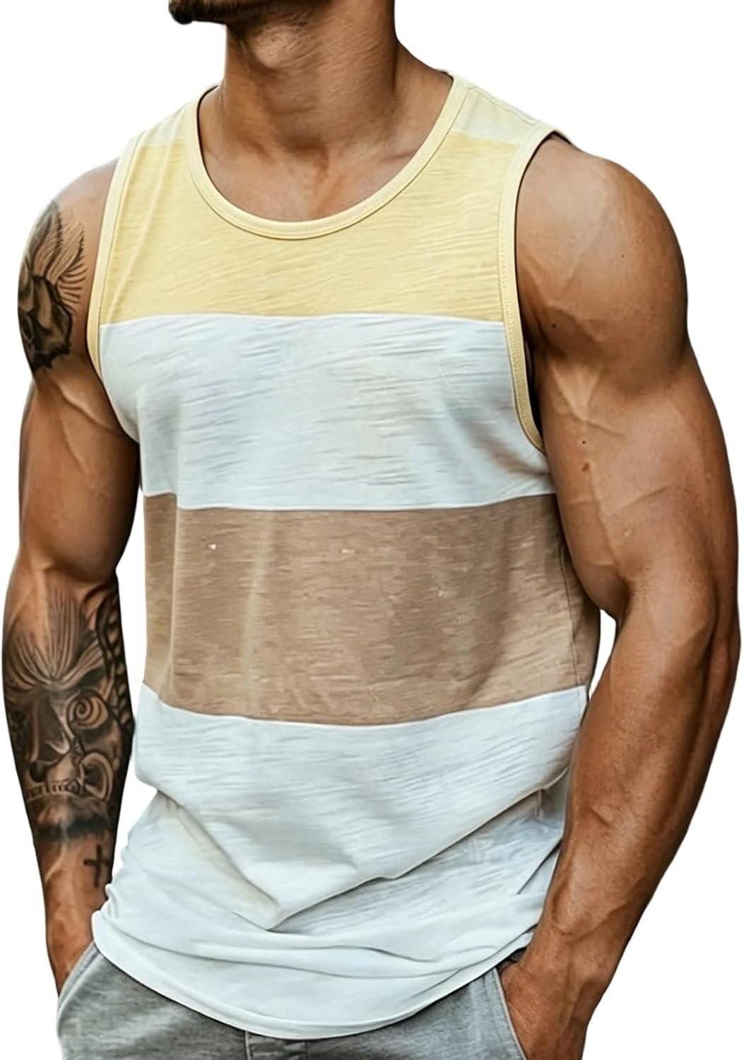 Plus Size Striped Tank Top Men Color Block Shirt Summer Sports Fitness Cut Off Tee Gym Bodybuilding Sleeveless Shirts