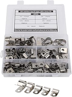 Cable Straps Stainless Steel R Type Cable Clips Clamp Assortment Kit, 80pcs 6-16mm R Type Cable Clamps Clips Fasteners Assortment