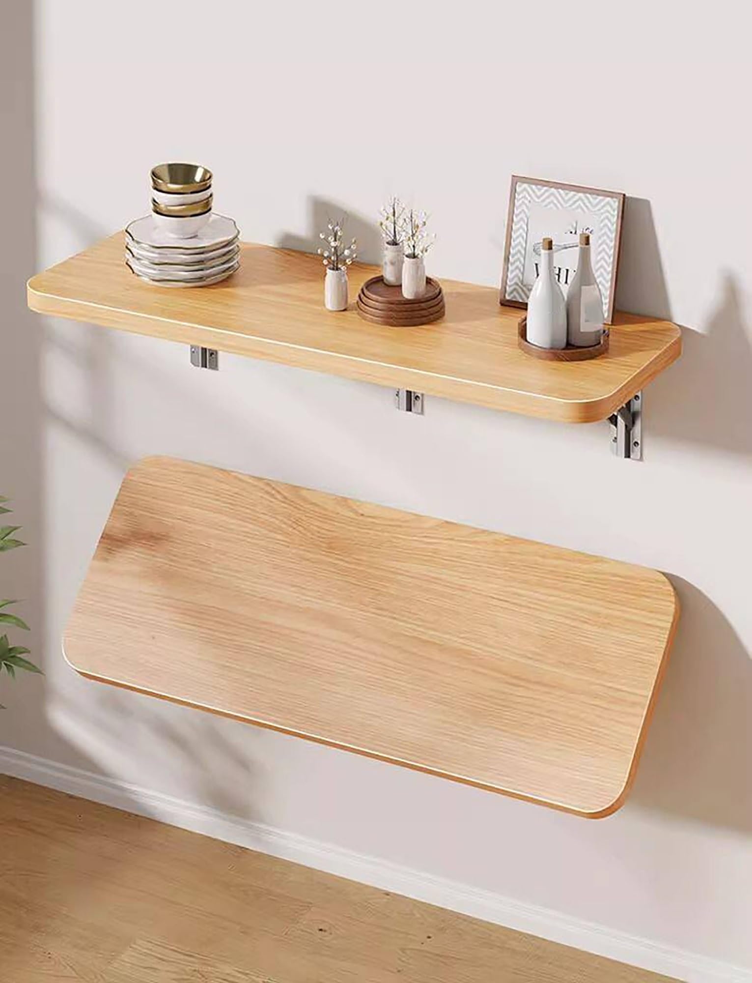 Étagère murale pliable gain de place pour cuisine et salon en bois