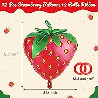 Vista 2 de 12 globos de fresa, globos de frutas dulces para decoraciones de fiestas de cumpleaños, globos de aluminio de fresa para fiesta temática de fresas