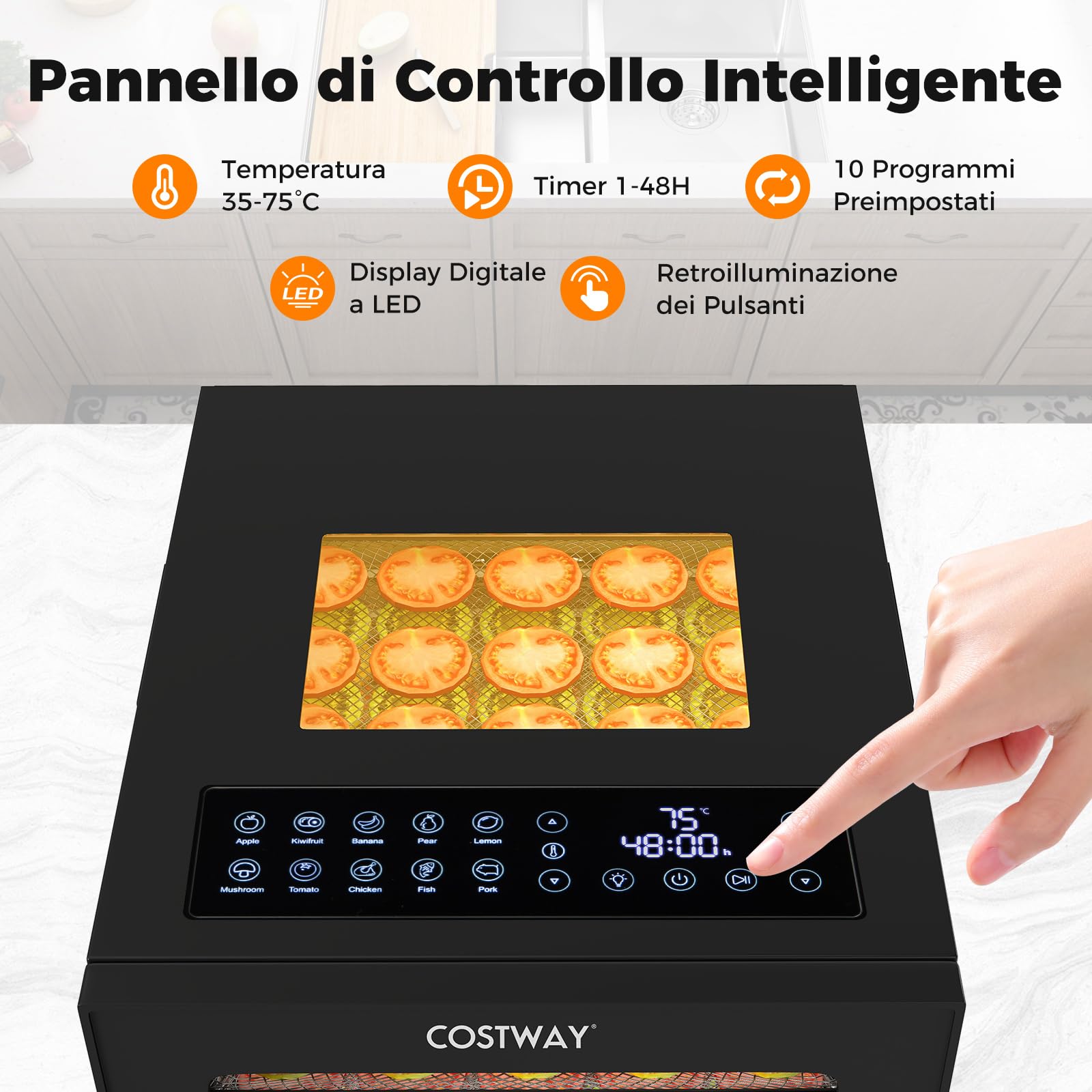 RELAX4LIFE Essiccatore Alimentare 850W Con 10 Vassoi Inox, 10 Programmi, Temperatura da 30 a 75℃, Funzione Timer 48h, Disidratatore per Frutta, Carne, Verdure, Erbe
