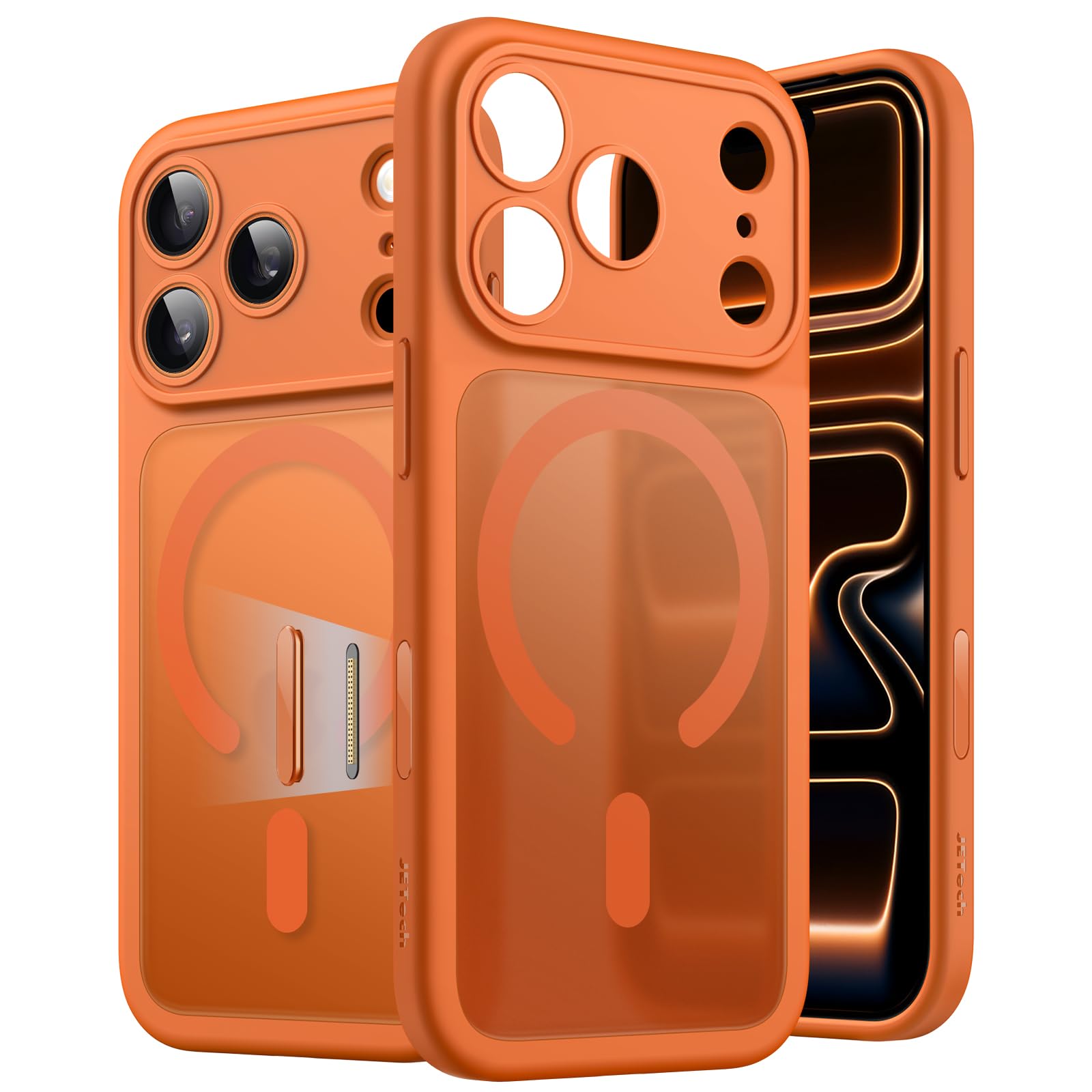 JETech Magnetic Case for iPhone 17 Pro Max 6.9-Inch Compatible with MagSafe, Shockproof Slim Phone Cover with Built-in Camera Control Button, Matte Translucent Back (Orange)