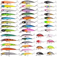 Aorace Fishing Lures Kit 56pcs: Minnow Popper Crankbaits for Bass Trout Salmon - Saltwater Freshwater Lures