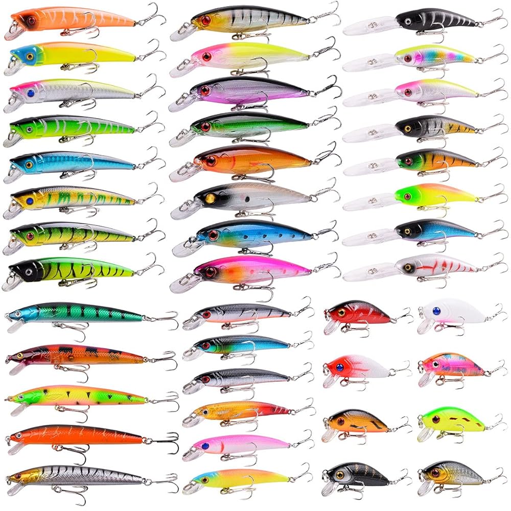 Aorace 43pcs Bass Fishing 56pcs Lures Kit Set Topwater Hard Baits Minnow Crankbait Pencil VIB Swimbait for Bass Pike Fit Saltwater and Freshwater