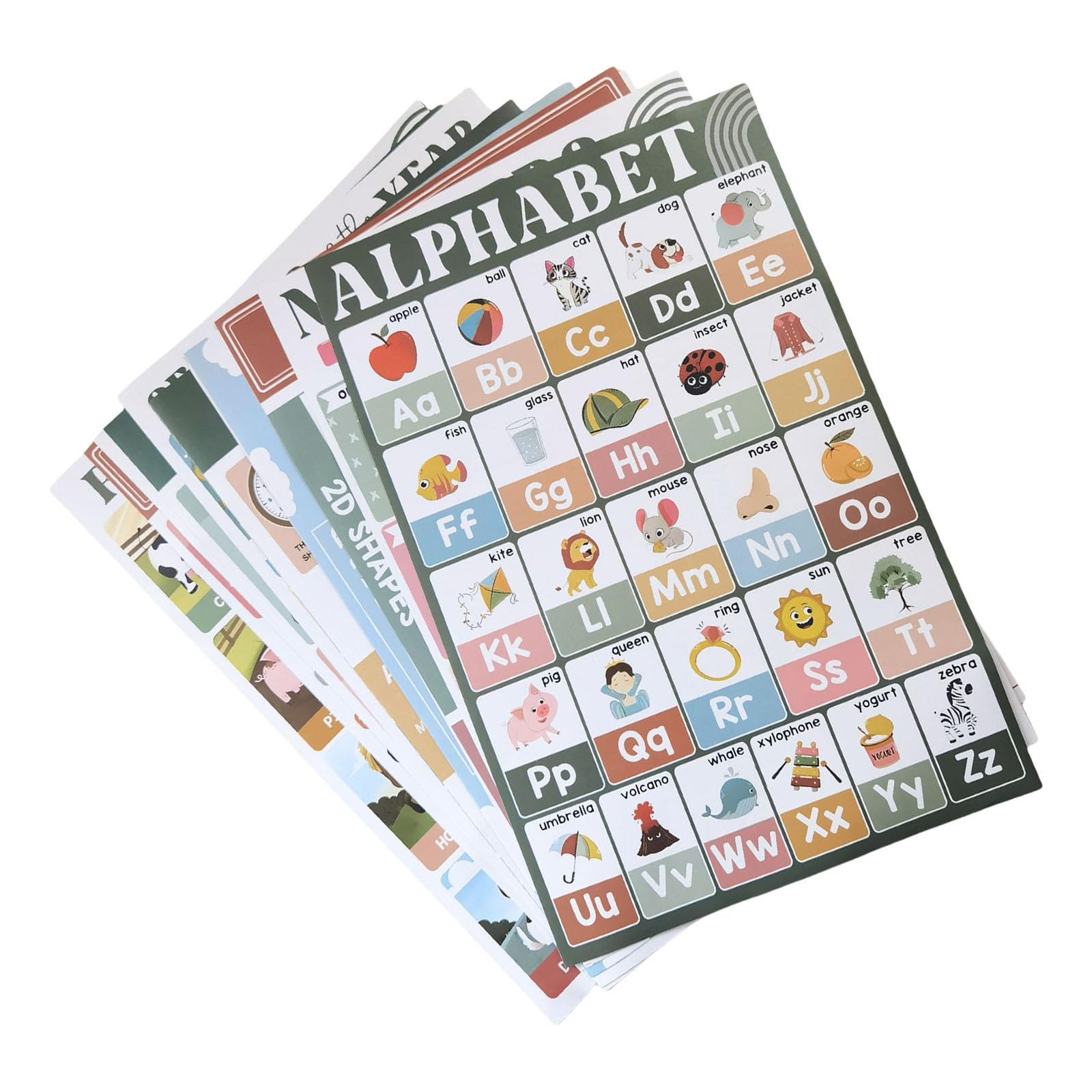 Kalttoy 18 Sheets Preschool Adhesive Learning Wall Posters with Illustrated Vocabulary Word for Nursery Playroom Decoration Educational Posters Preschool Learning