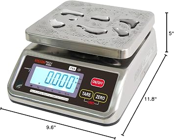 VisionTechShop TVS Portion Control Stainless Steel Washdown Scale, Lb/Oz/Kg/g Switchable, Low Profile Design, 30lb Capacity, 0.005lb Readability, Single Display, NTEP Legal for Trade, NSF Certified